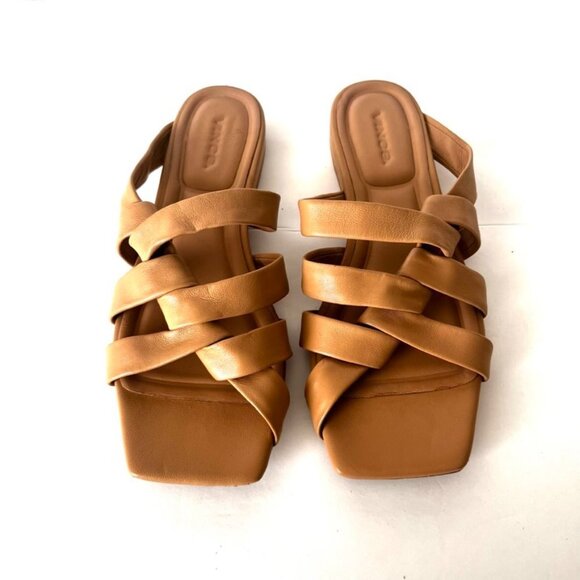 Vince Sandal Slide Zayna Black Leather Flat Square Strappy Slip On - Picture 1 of 8